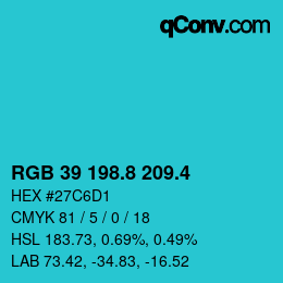 カラーコード: RGB 39 198.8 209.4 | qconv.com