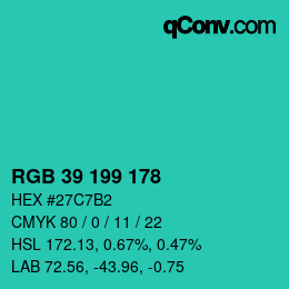 Color code: RGB 39 199 178 | qconv.com