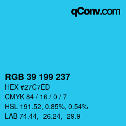 Color code: RGB 39 199 237 | qconv.com