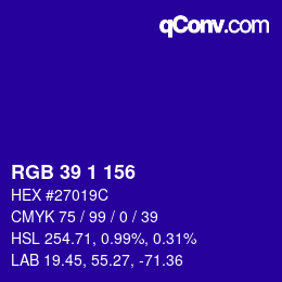 颜色代码: RGB 39 1 156 | qconv.com