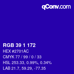 カラーコード: RGB 39 1 172 | qconv.com