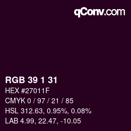 カラーコード: RGB 39 1 31 | qconv.com