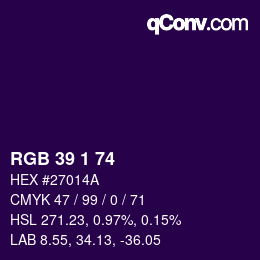Color code: RGB 39 1 74 | qconv.com