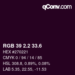 カラーコード: RGB 39 2.2 33.6 | qconv.com