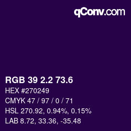 カラーコード: RGB 39 2.2 73.6 | qconv.com