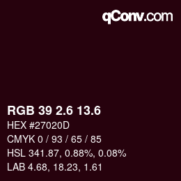 カラーコード: RGB 39 2.6 13.6 | qconv.com