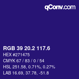 カラーコード: RGB 39 20.2 117.6 | qconv.com