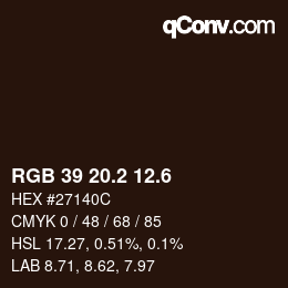 カラーコード: RGB 39 20.2 12.6 | qconv.com