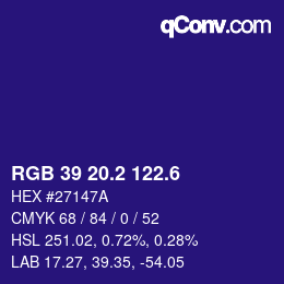 カラーコード: RGB 39 20.2 122.6 | qconv.com