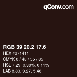カラーコード: RGB 39 20.2 17.6 | qconv.com