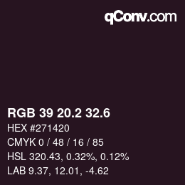 カラーコード: RGB 39 20.2 32.6 | qconv.com