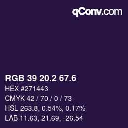カラーコード: RGB 39 20.2 67.6 | qconv.com