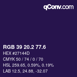 カラーコード: RGB 39 20.2 77.6 | qconv.com