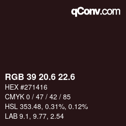 カラーコード: RGB 39 20.6 22.6 | qconv.com
