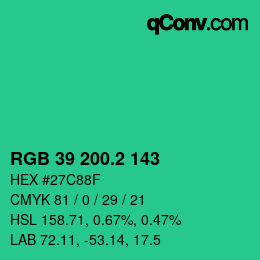 カラーコード: RGB 39 200.2 143 | qconv.com