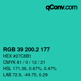 カラーコード: RGB 39 200.2 177 | qconv.com