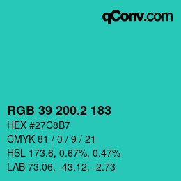 カラーコード: RGB 39 200.2 183 | qconv.com
