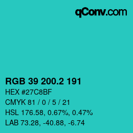 カラーコード: RGB 39 200.2 191 | qconv.com
