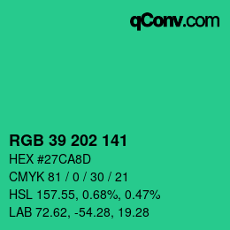 Color code: RGB 39 202 141 | qconv.com