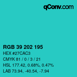 Color code: RGB 39 202 195 | qconv.com