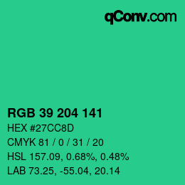 Color code: RGB 39 204 141 | qconv.com