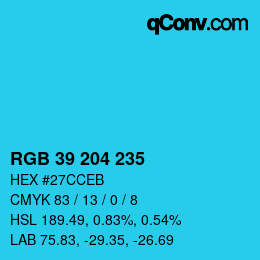 Color code: RGB 39 204 235 | qconv.com