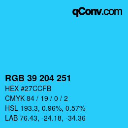 カラーコード: RGB 39 204 251 | qconv.com