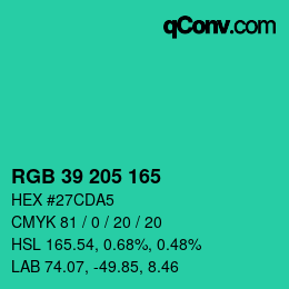 カラーコード: RGB 39 205 165 | qconv.com