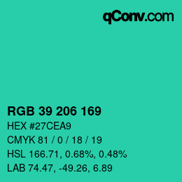 颜色代码: RGB 39 206 169 | qconv.com