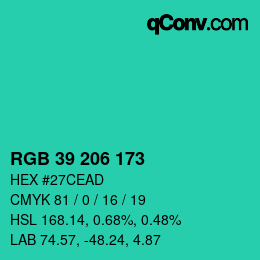 Farbcode: RGB 39 206 173 | qconv.com