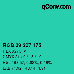 Color code: RGB 39 207 175 | qconv.com