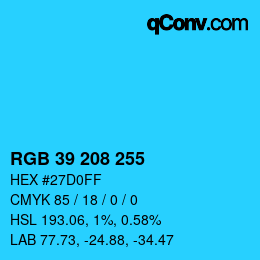 Color code: RGB 39 208 255 | qconv.com