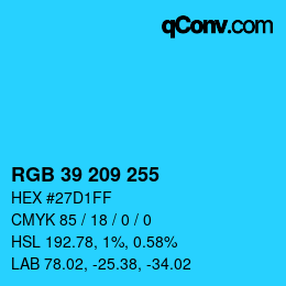 Color code: RGB 39 209 255 | qconv.com