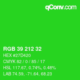 Color code: RGB 39 212 32 | qconv.com