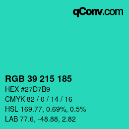 颜色代码: RGB 39 215 185 | qconv.com