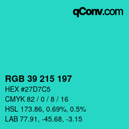 Color code: RGB 39 215 197 | qconv.com