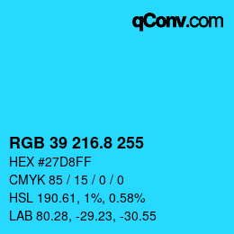 カラーコード: RGB 39 216.8 255 | qconv.com