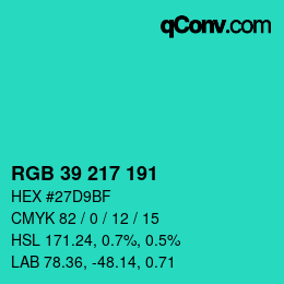 颜色代码: RGB 39 217 191 | qconv.com