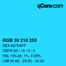 Color code: RGB 39 218 255 | qconv.com