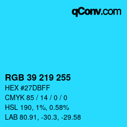 Color code: RGB 39 219 255 | qconv.com