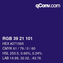 Farbcode: RGB 39 21 101 | qconv.com