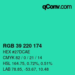 Color code: RGB 39 220 174 | qconv.com