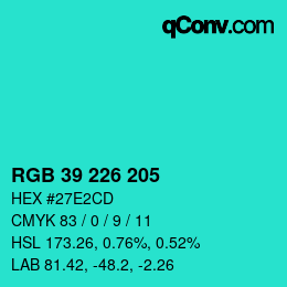 颜色代码: RGB 39 226 205 | qconv.com
