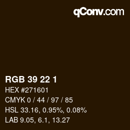 Color code: RGB 39 22 1 | qconv.com
