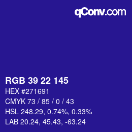 カラーコード: RGB 39 22 145 | qconv.com