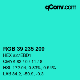Color code: RGB 39 235 209 | qconv.com