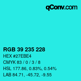 颜色代码: RGB 39 235 228 | qconv.com