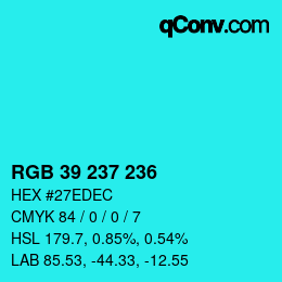 Color code: RGB 39 237 236 | qconv.com