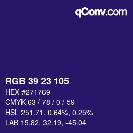 颜色代码: RGB 39 23 105 | qconv.com