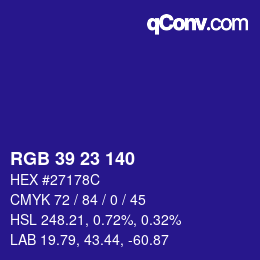 Color code: RGB 39 23 140 | qconv.com